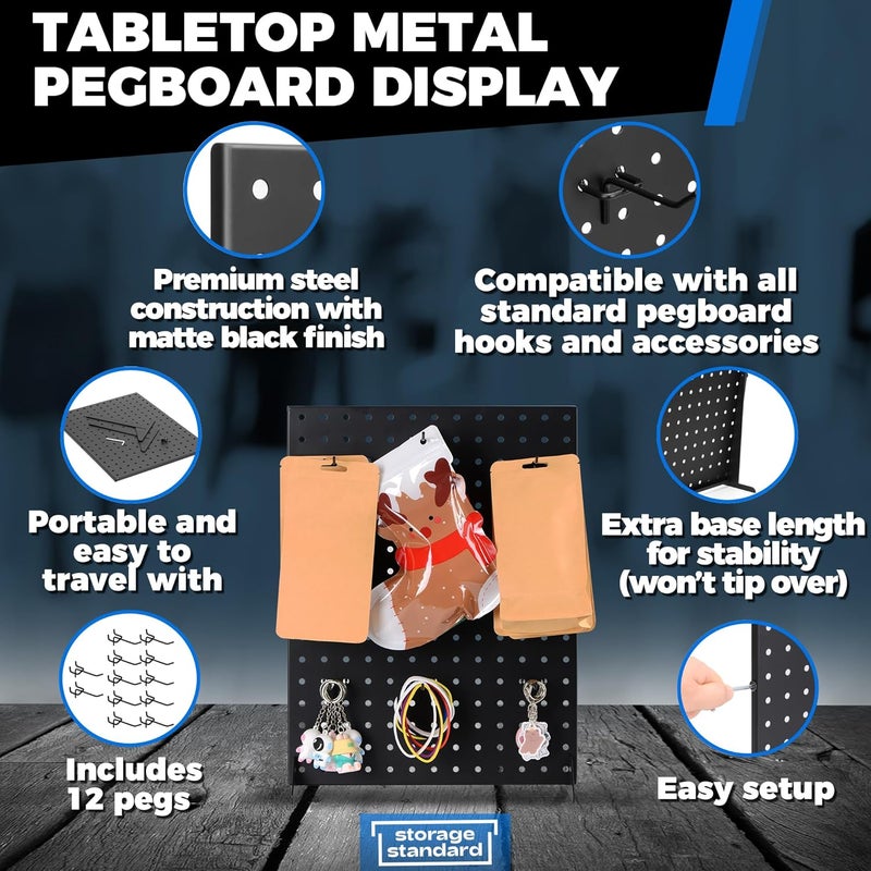 Storage Standard Pegboard Display Stand With 12 Peg Hooks for Retail Craft Shows & Fairs - Metal Product Merchandise Display Rack for Selling Accessories, Display Stands for Boutique, Stores, Vendors & Events - Image 4